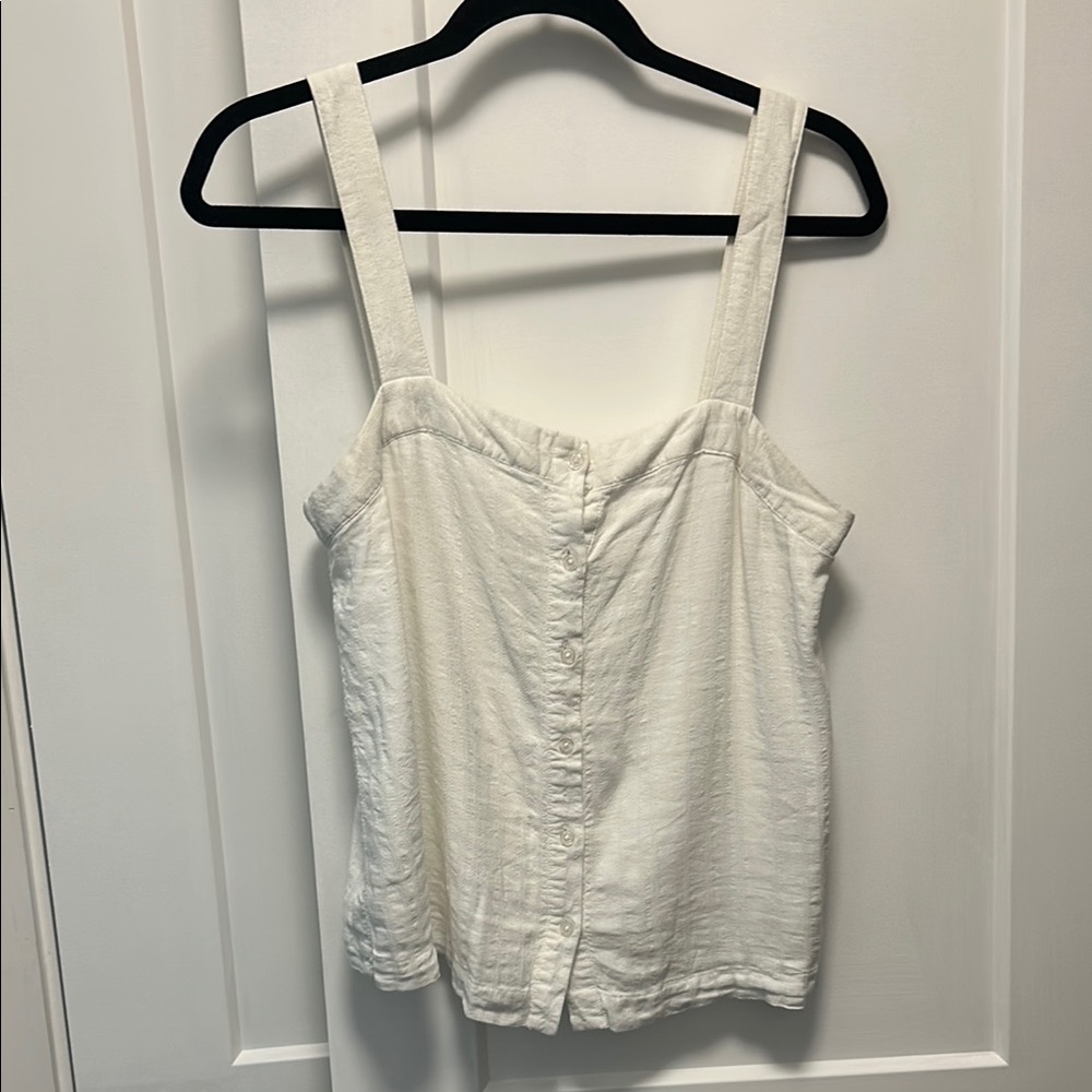 A New Day Linen-Blend White Buttoned Front Tank Top